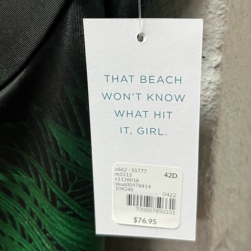 Cacique Swim Green and Black Tropical Print Tank Top - Picture 4 of 6